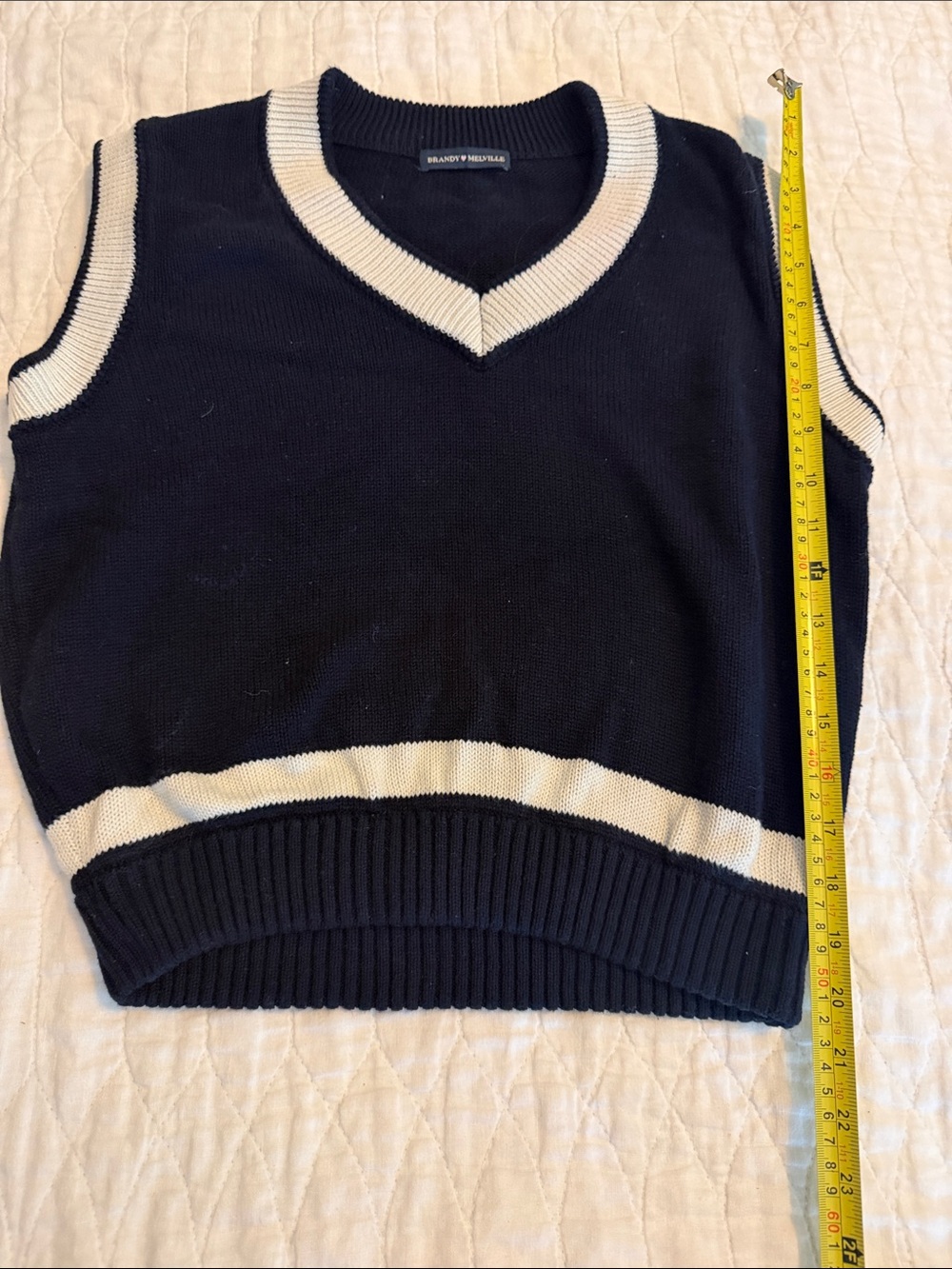 Brandy Melville Navy V-Neck Sweater Vest with Cream Trim